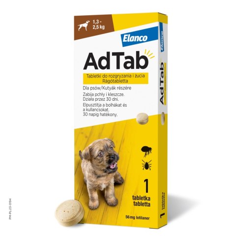 Elanco AdTab 56mg Tabletka Na Pchły I Kleszcze Dla Psów 1,3-2,5kg