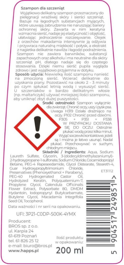 Bros Happs Szampon Pielęgnacyjny Dla Szczeniąt 200ml