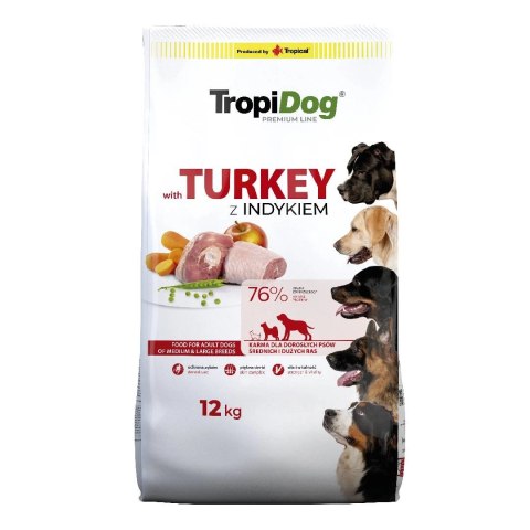 Tropidog Premium Adult Medium & Large Breed Indyk Z Ryżem 12kg