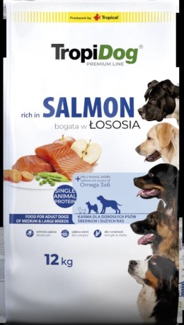 Tropidog Premium Adult Medium & Large Breeds Łosoś Z Ryżem 12kg
